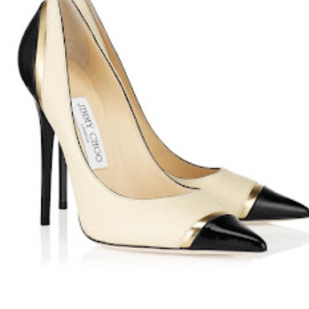Jimmy Choo Cream and Black Cap-Toe Heels